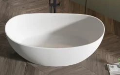 Bernstein Baignoire îlot en fonte minérale HAWAII STONE - 180x85cm - Sans siphon, Blanc brillant, Avec robinet mitigeur 8028B