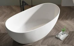 Bernstein Baignoire îlot en fonte minérale HAWAII STONE - 180x85cm - Avec robinet mitigeur 8028, Sans siphon, Blanc brillant* Baignoire Îlot