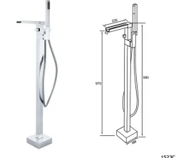 Bernstein Baignoire îlot en fonte minérale HAWAII STONE - 180x85cm - Sans siphon, Avec robinet mitigeur 1523C, Blanc brillant* Baignoire Îlot
