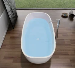 Bernstein Baignoire îlot en fonte minérale, OCEAN STONE - 180x87cm - Avec robinet mitigeur 8028, Avec siphon, Blanc mat* Baignoire Îlot