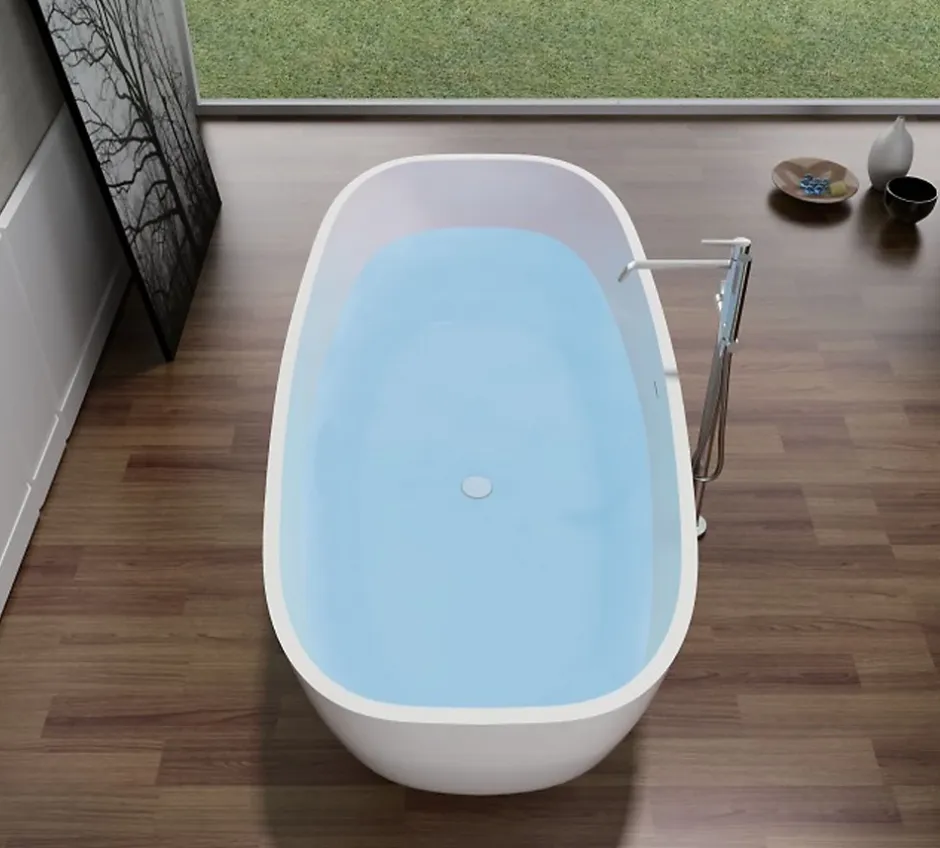 Bernstein Baignoire îlot en fonte minérale, OCEAN STONE - 180x87cm - Avec robinet mitigeur 8028, Avec siphon, Blanc mat* Baignoire Îlot