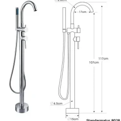 Bernstein Baignoire îlot en fonte minérale, OCEAN STONE - 180x87cm - Avec robinet mitigeur 8028, Avec siphon, Blanc mat* Baignoire Îlot