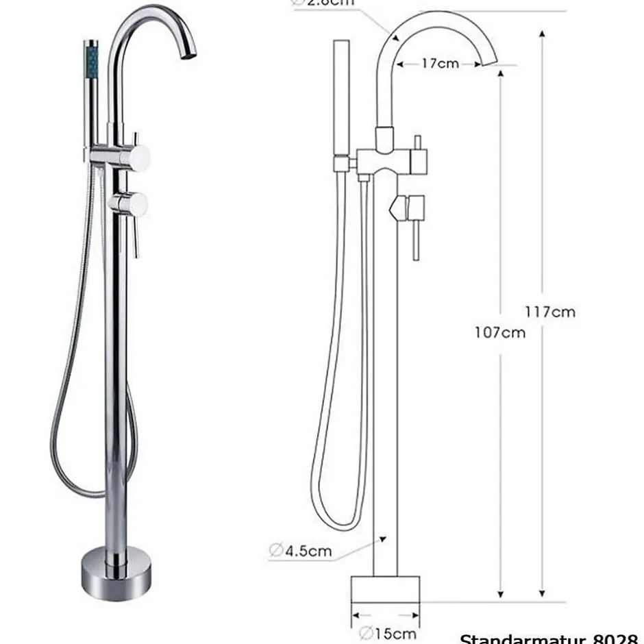 Bernstein Baignoire îlot en fonte minérale, OCEAN STONE - 180x87cm - Avec robinet mitigeur 8028, Avec siphon, Blanc mat* Baignoire Îlot