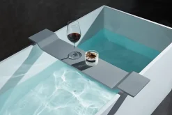 Bernstein Baignoire îlot en fonte minérale 170x72x55cm Blanc mat - LUNA STONE + siphon + robinet sur pied 1523C