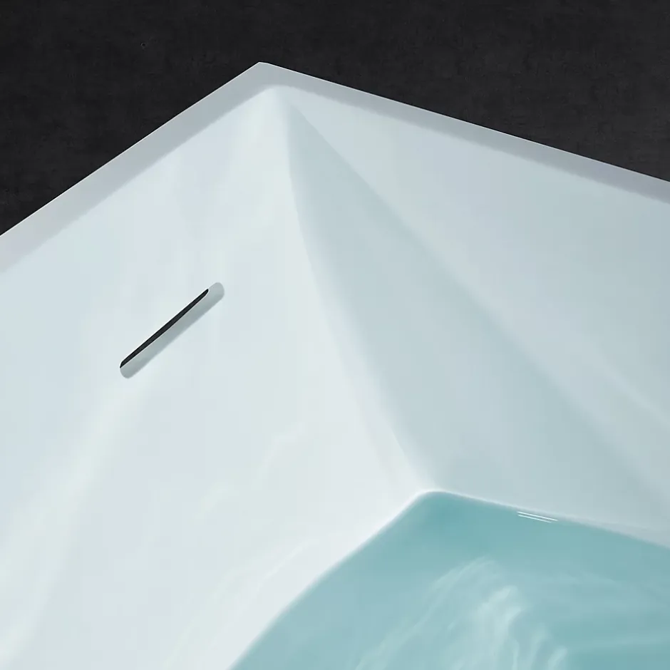 Bernstein Baignoire îlot en fonte minérale 170x72x55cm Blanc mat - LUNA STONE + siphon + robinet sur pied 1523C