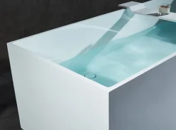 Bernstein Baignoire îlot en fonte minérale 170x72x55cm Blanc mat - LUNA STONE + siphon + robinet sur pied 1523C