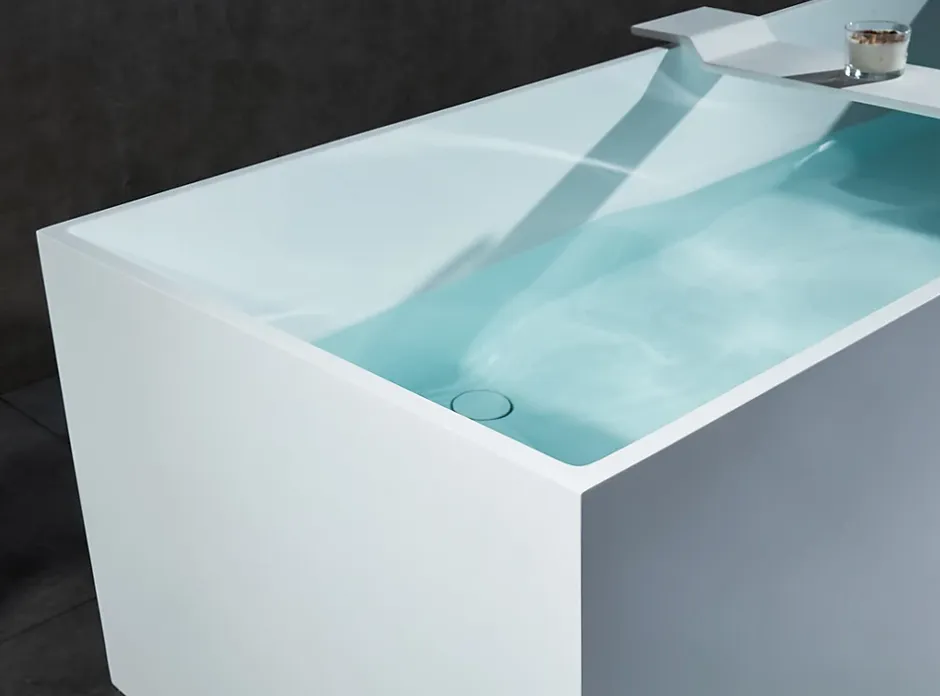 Bernstein Baignoire îlot en fonte minérale 170x72x55cm Blanc mat - LUNA STONE + siphon + robinet sur pied 1523C