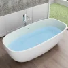 Bernstein Baignoire îlot en fonte minérale, OCEAN STONE - 180x87cm - Avec robinet mitigeur 8028, Sans siphon, Blanc mat