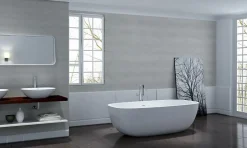 Bernstein Baignoire îlot en fonte minérale, OCEAN STONE - 180x87cm - Avec robinet mitigeur 8028, Sans siphon, Blanc mat
