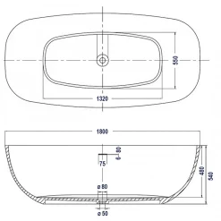 Bernstein Baignoire îlot en fonte minérale, OCEAN STONE - 180x87cm - Avec robinet mitigeur 8028, Sans siphon, Blanc mat