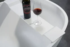 Bernstein Baignoire îlot en fonte minérale VELA STONE - blanc mat, 180x90cm - Avec robinet mitigeur 8028, Avec siphon