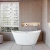 AICA Sanitaire Baignoire îlot en forme de ovale L150x72xH65cm blanc en Acrylique avec Bonde et trop plein - Pratique et esthétique* Baignoire Îlot