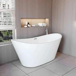 AICA Sanitaire Baignoire îlot en forme de ovale L150x72xH65cm blanc en Acrylique avec Bonde et trop plein - Pratique et esthétique* Baignoire Îlot