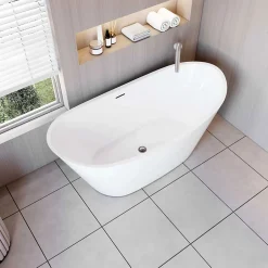 AICA Sanitaire Baignoire îlot en forme de ovale L150x72xH65cm blanc en Acrylique avec Bonde et trop plein - Pratique et esthétique* Baignoire Îlot