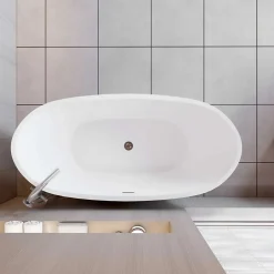 AICA Sanitaire Baignoire îlot en forme de ovale L150x72xH65cm blanc en Acrylique avec Bonde et trop plein - Pratique et esthétique* Baignoire Îlot
