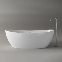 Bernstein Baignoire îlot Fonte minérale ovale 180x85x64cm + bonde et trop plein - Blanc brillant - HAWAII STONE