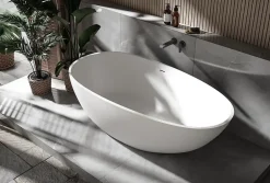 Bernstein Baignoire îlot fonte minérale ovale autoportante Moderne avec bonde - 170x86x54cm - VELA Blanc mat