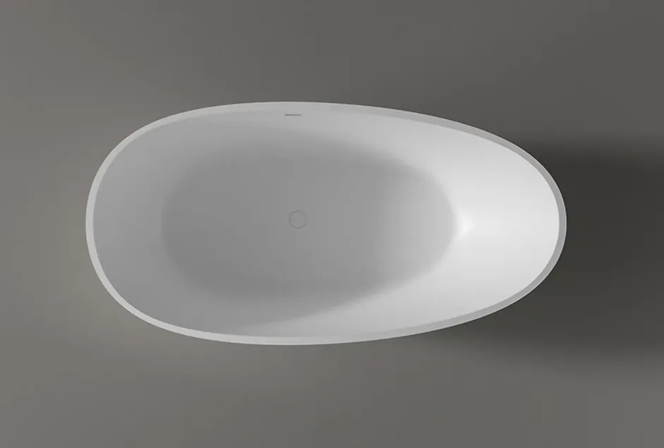 Bernstein Baignoire îlot fonte minérale ovale autoportante Moderne avec bonde - 170x86x54cm - VELA Blanc mat