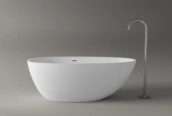 Bernstein Baignoire îlot fonte minérale ovale autoportante Moderne avec bonde - 150x75x54cm - VELA Blanc mat