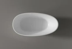 Bernstein Baignoire îlot fonte minérale ovale autoportante Moderne avec bonde - 150x75x54cm - VELA Blanc mat