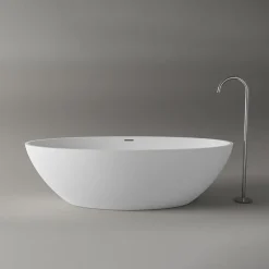 Bernstein Baignoire îlot fonte minérale Ovale Moderne pour Salle de Bain avec Bonde et trop plein - 180x85x52cm - RIO STONE - Blanc Mat* Baignoire Îlot