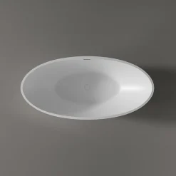 Bernstein Baignoire îlot fonte minérale Ovale Moderne pour Salle de Bain avec Bonde et trop plein - 180x85x52cm - RIO STONE - Blanc Mat* Baignoire Îlot