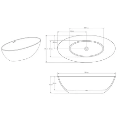 Bernstein Baignoire îlot fonte minérale Ovale Moderne pour Salle de Bain avec Bonde et trop plein - 180x85x52cm - RIO STONE - Blanc Mat* Baignoire Îlot