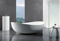 Bernstein Baignoire îlot fonte minérale, Solide Surface, WAVE blanc, 180x110cm, Blanc haute brillance