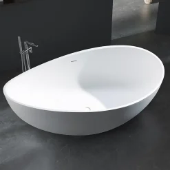 Bernstein Baignoire îlot fonte minérale, Solide Surface, WAVE blanc, 180x110cm, Blanc haute brillance