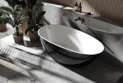 Bernstein Baignoire îlot fonte minérale ovale autoportante Moderne avec bonde - 150x75x54cm - VELA Noir (brillant)