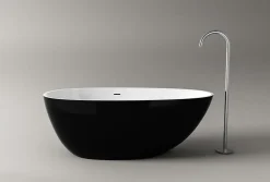 Bernstein Baignoire îlot fonte minérale ovale autoportante Moderne avec bonde - 150x75x54cm - VELA Noir (brillant)