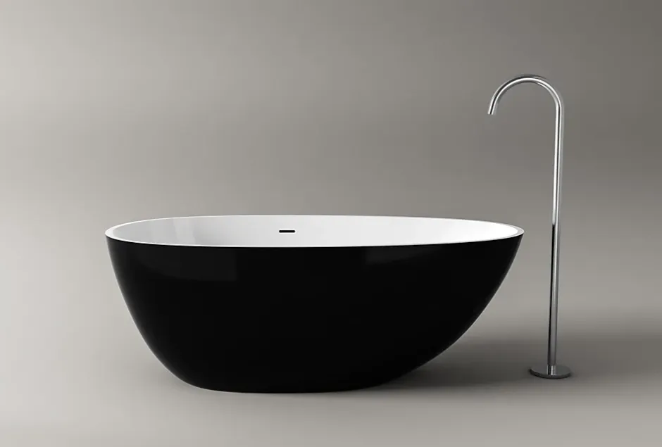 Bernstein Baignoire îlot fonte minérale ovale autoportante Moderne avec bonde - 150x75x54cm - VELA Noir (brillant)