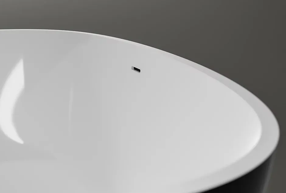 Bernstein Baignoire îlot fonte minérale ovale autoportante Moderne avec bonde - 150x75x54cm - VELA Noir (brillant)