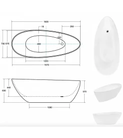 Azura Home Design Baignoire îlot GOYA - 160 x 70 cm* Baignoire Îlot