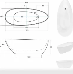 Azura Home Design Baignoire îlot GOYA noir - 160 x 70 cm* Baignoire Îlot