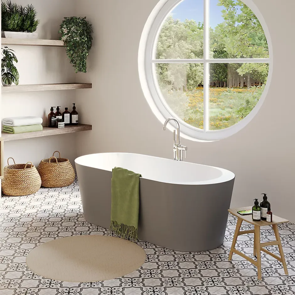 GoodHome Baignoire îlot Huron L. 160 cm x l. 75 cm gris