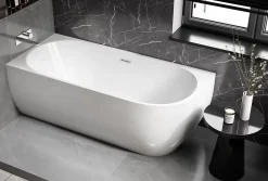 Bernstein Baignoire îlot LENA CORNER acrylique blanc brillant - montage gauche -170x75cm - Garantie 5 ans - Avec mitigeur 8028, Sans siphon