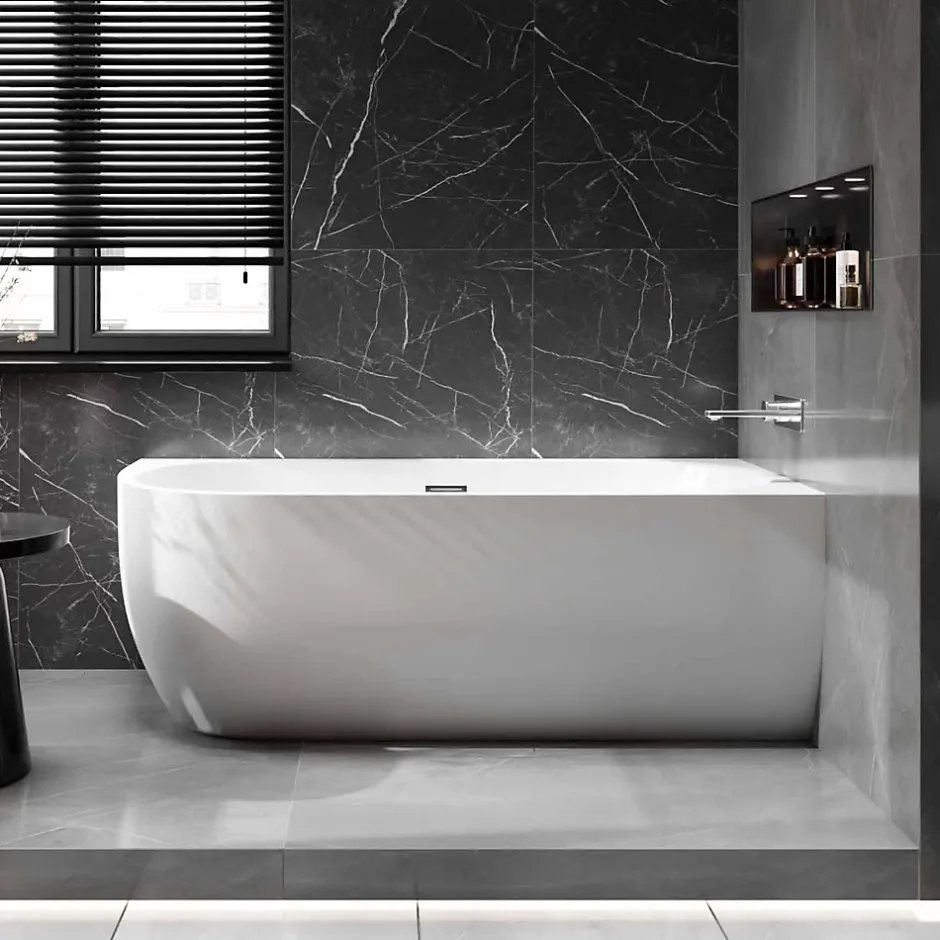 Bernstein Baignoire îlot LENA CORNER acrylique blanc brillant - montage droite -170x75cm - Garantie 5 ans - Sans robinet, Avec siphon