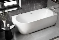 Bernstein Baignoire îlot LENA CORNER acrylique blanc brillant - montage droite -170x75cm - Garantie 5 ans - Sans robinet, Avec siphon