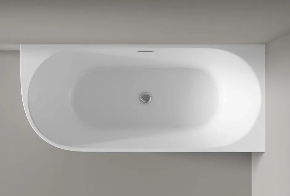 Bernstein Baignoire îlot LENA CORNER acrylique blanc brillant - montage droite -170x75cm - Garantie 5 ans - Sans robinet, Avec siphon