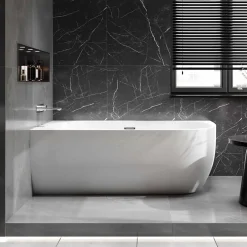 Bernstein Baignoire îlot LENA CORNER acrylique blanc brillant - montage gauche -170x75cm - Garantie 5 ans - Avec mitigeur 1521, Avec siphon