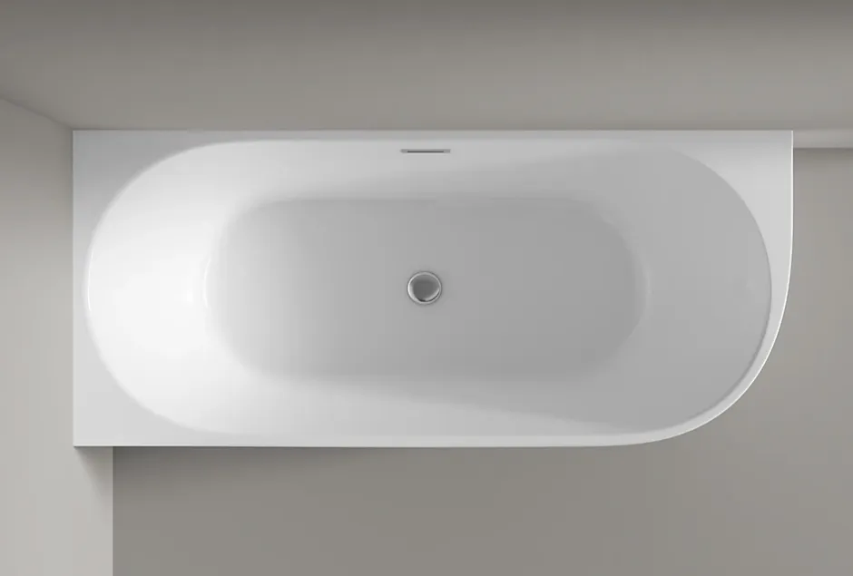 Bernstein Baignoire îlot LENA CORNER acrylique blanc brillant - montage gauche -170x75cm - Garantie 5 ans - Avec mitigeur 1521, Sans siphon