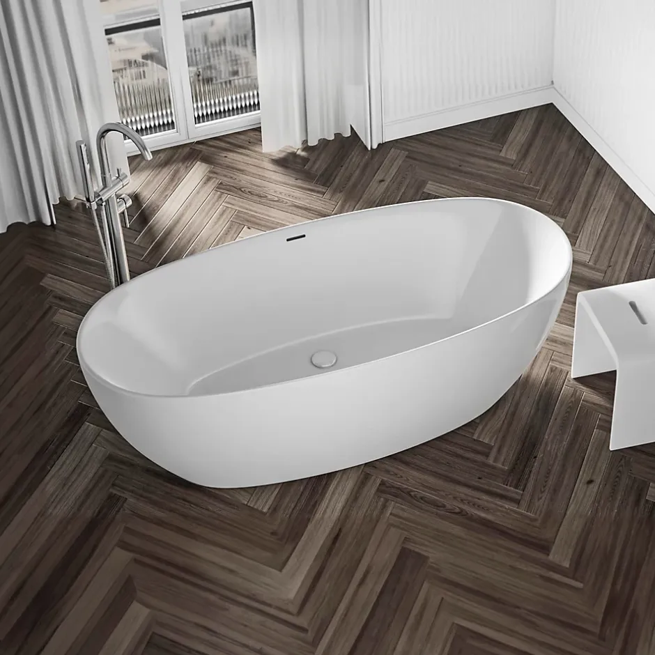 Bernstein Baignoire îlot moderne acrylique pour salle de bain, isolation thermique, Blanc brillant, 170x80x58cm, Garantie 5 ans, BELAQUA* Baignoire Îlot