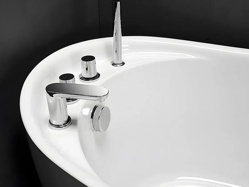 Vente-unique Baignoire îlot NATALIA avec robinetterie - 220L - L150 x P75 x H70cm - Blanche* Baignoire Îlot