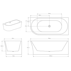 Bernstein Baignoire îlot NOVA CORNER acrylique blanc - montage droite -170x78cm - Garantie 5 ans - Avec robinet mitigeur 1521, Avec siphon* Baignoire D'Angle