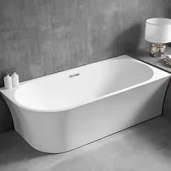 Bernstein Baignoire îlot NOVA CORNER acrylique - 170x78x60cm -Garantie 5 ans- montage droite - Sans siphon, Blanc mat, Avec mitigeur 8028B