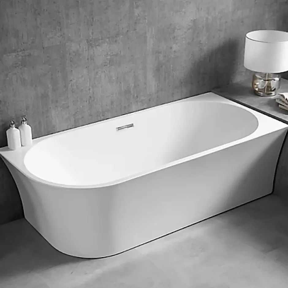 Bernstein Baignoire îlot NOVA CORNER acrylique - 170x78x60cm -Garantie 5 ans- montage droite - Sans siphon, Blanc mat, Avec mitigeur 8028B