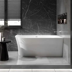 Bernstein Baignoire îlot NOVA SLIM LINE acrylique - montage droite - Garantie 5 ans - Avec siphon et robinet mitigeur 1523C, 150x78cm