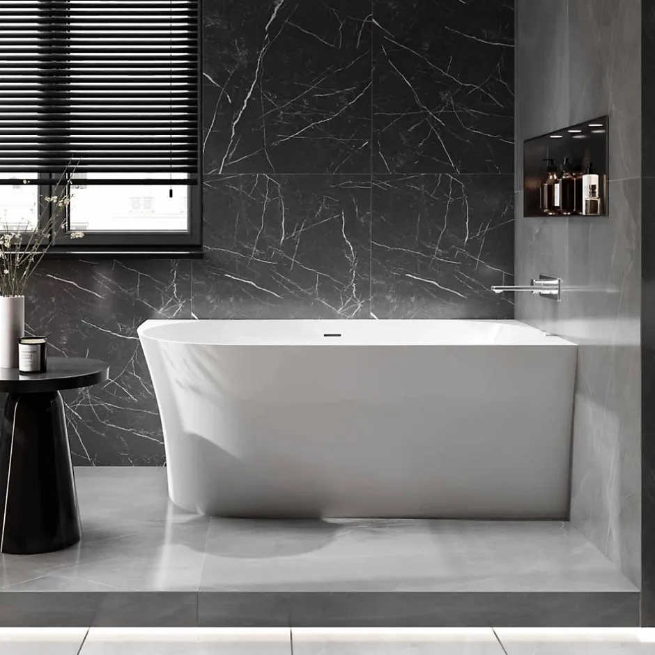 Bernstein Baignoire îlot NOVA SLIM LINE acrylique - montage droite - Garantie 5 ans - Avec siphon et robinet mitigeur 1523C, 150x78cm