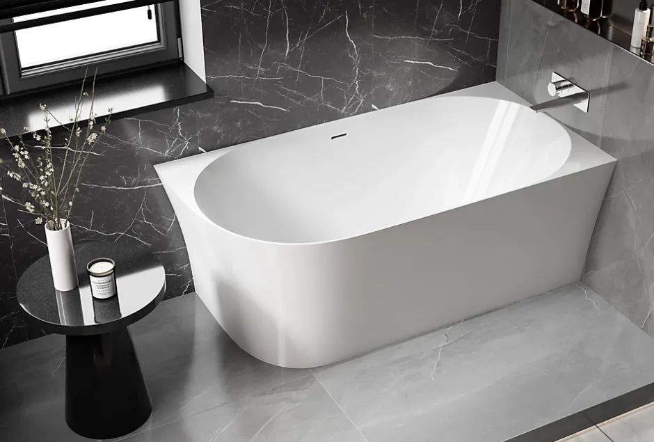 Bernstein Baignoire îlot NOVA SLIM LINE acrylique - montage droite - Garantie 5 ans - Avec siphon et robinet mitigeur 1523C, 150x78cm